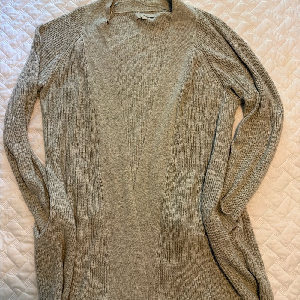 LOFT Light Gray Open Front Cardigan